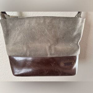 LL Bean Waxed Canvas Leather Crossbody Brown Adjustable Strap Utility Bag Boho